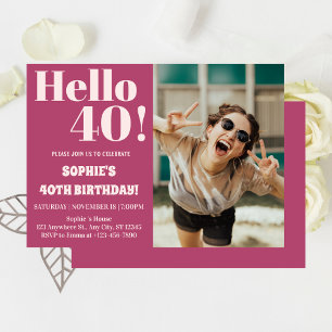 Invitación Tipografía Negrita Moderna Fiesta de Cumpleaños 40