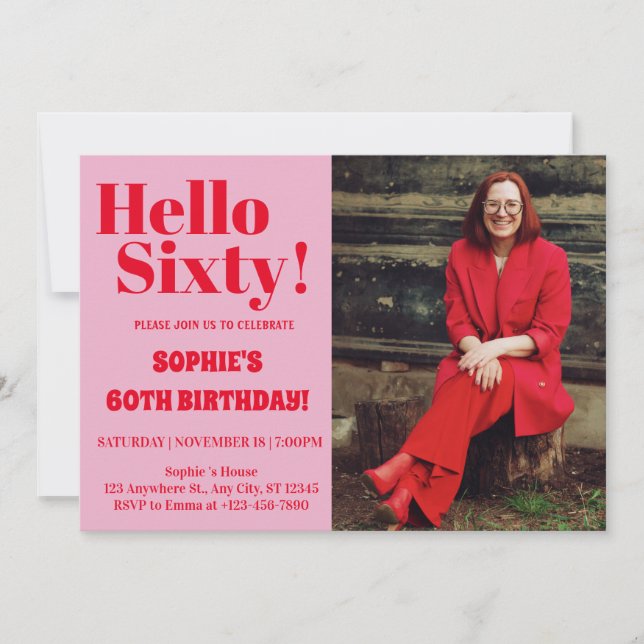Invitación Tipografía Negrita Moderna Fiesta de Cumpleaños 60 (Anverso)