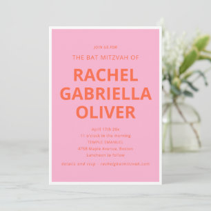Invitación Tipografía Negrita Moderna Rosa Naranja Bat Mitzva