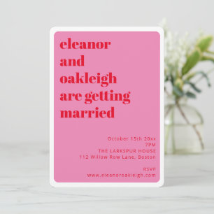 Invitación Tipografía Negrita Rosa Brillante Bodas Elegantes