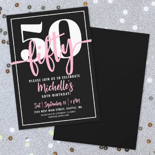 Invitación Tipografía Negrita Rosa Moderno Cumpleaños 50