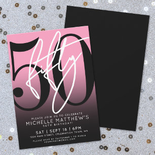 Invitación Tipografía Negrita Rosa Moderno Cumpleaños 50