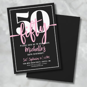 Invitación Tipografía Negrita Rosa Moderno Cumpleaños 50