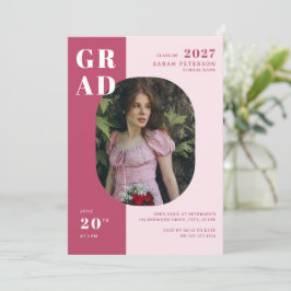 Invitación Tipografía Negrita Rosa Oscura Boho Foto Graduació