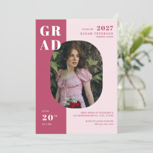 Invitación Tipografía Negrita Rosa Oscura Boho Foto Graduació