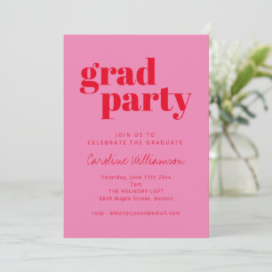 Invitación Tipografía Negrita Rosa Rojo Fiesta de Graduación 
