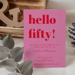 Invitación Tipografía Negrita Rosa Rojo Moderno 50 Cumpleaños