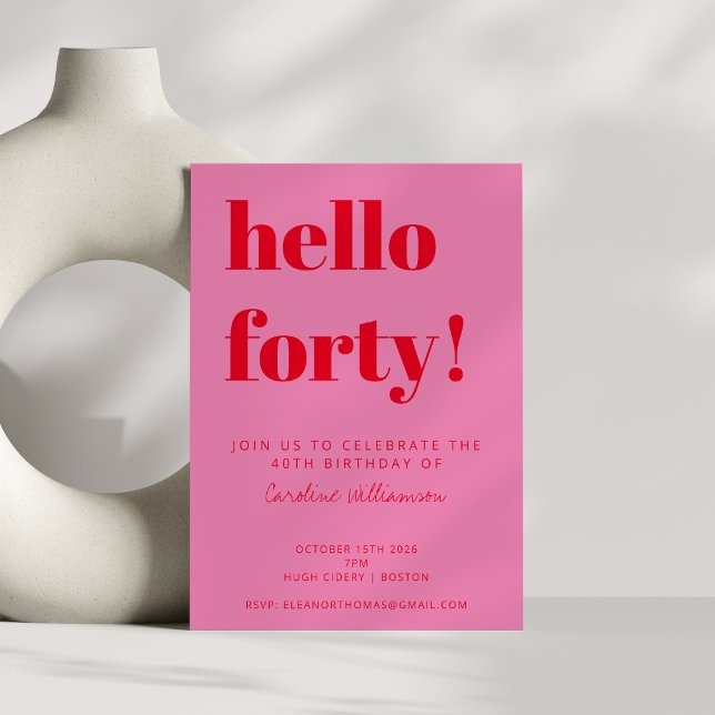 Invitación Tipografía Negrita Rosa Rojo Moderno Cumpleaños 40 (Subido por el creador)