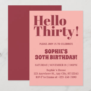 Invitación Tipografía Negrita Rosa y Burdeos Cumpleaños 30 