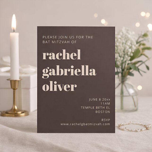 Invitación Tipografía Negrita Tierra Bat Mitzvah Moderna (Subido por el creador)