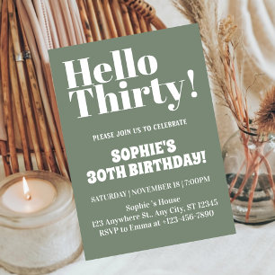 Invitación Tipografía Negrita Verde Salvia Cumpleaños 30 