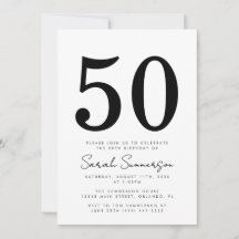 Tipografía negro y blanco Cumpleaños cincuenta 50
