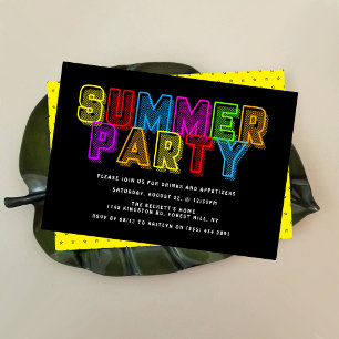 Invitación Tipografía Neon Brillante y Colorida Fiesta de Ver