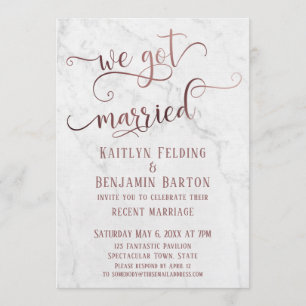 Invitación Tipografía "Nos Casamos" en Rose Gold con Mármol