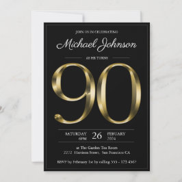 Invitación Tipografía Oro Negro 90 cumpleaños