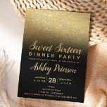 Invitación Tipografía oscura purpurina de oro negro Dulce 16<br><div class="desc">Moderna moda de bonito y elegante patrón de purpurina de oro falso en la invitación dulce negro dieciséis. Perfecto para una dulce fiesta de dieciséis años.</div>