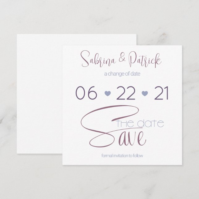 Invitación Tipografía para Guardar la Fecha Dusty Plum (Anverso / Reverso)