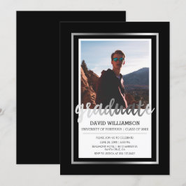 Invitación Tipografía plateada y negra | Partido de Graduació