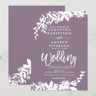 Invitación Tipografía púrpura boda blanco floral