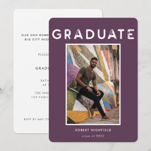 Invitación Tipografía Púrpura Moderna Foto Graduación 2022