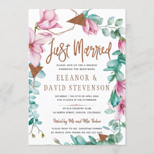 Invitación Tipografía recién casada brunch boda floral rosa