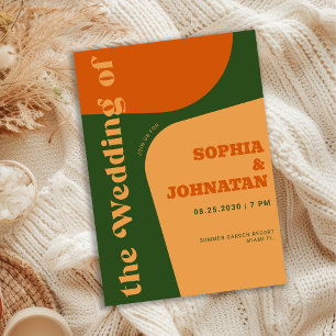 Invitación Tipografía retro audaz y colorida para boda