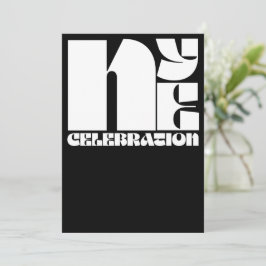 Invitación Tipografía retro blanca negra Fiesta de Nochevieja