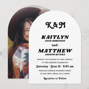 Invitación Tipografía Retro con Estilo Foto Monograma de Boda