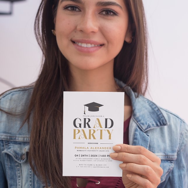 Invitación Tipografía Retro De Fiesta De Grado Gris De Oro So (Subido por el creador)