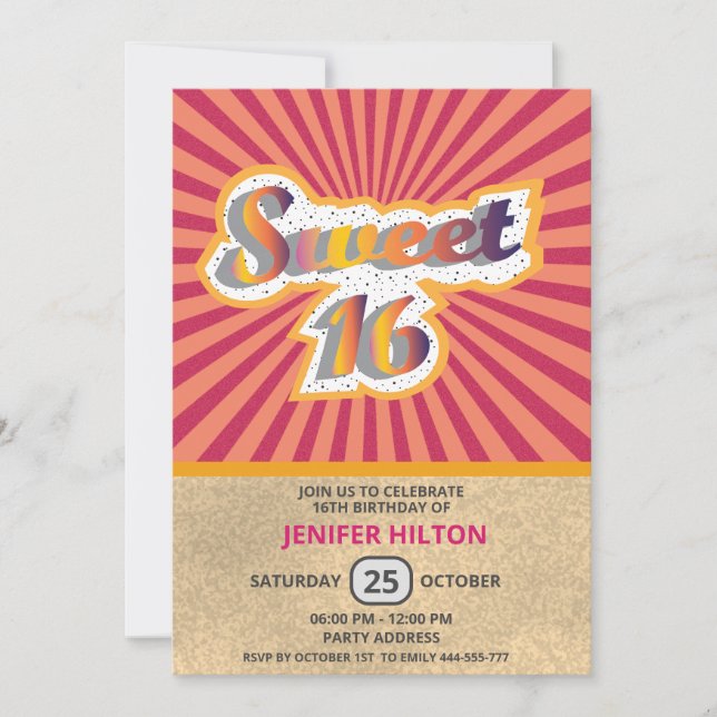Invitación Tipografía retro divertida de Guay dulce 16 (Anverso)