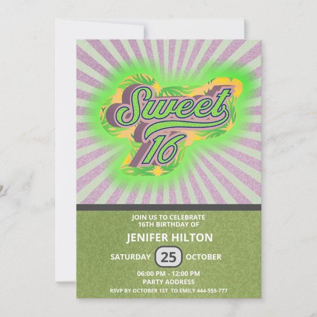 Invitación Tipografía retro divertida de Guay dulce 16 (Anverso)