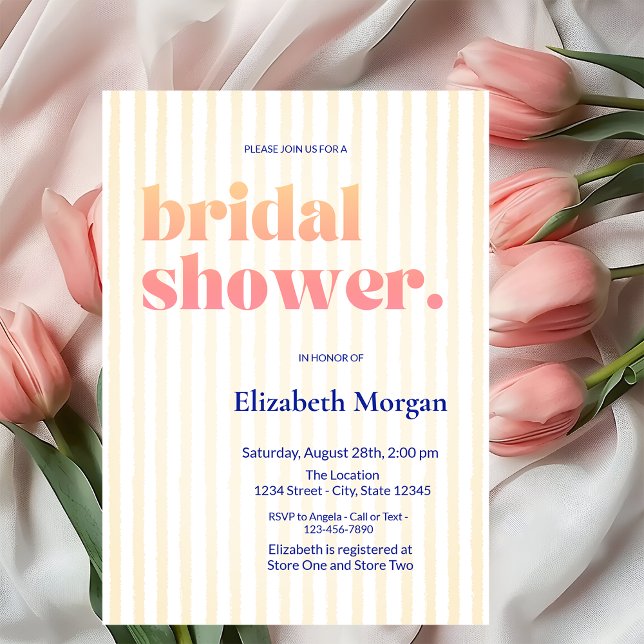 Invitación Tipografía retro Ducha nupcial a rayas (Subido por el creador)