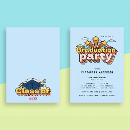Invitación Tipografía retro Fiesta de color azul de graduació