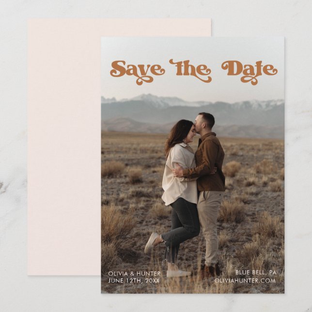 Invitación Tipografía retro Foto Guardar la fecha (Anverso / Reverso)