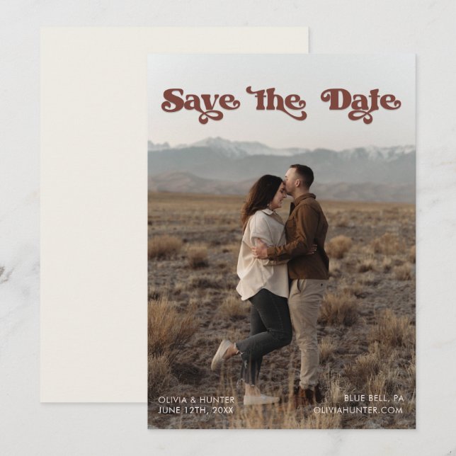 Invitación Tipografía retro Foto Guardar la fecha (Anverso / Reverso)