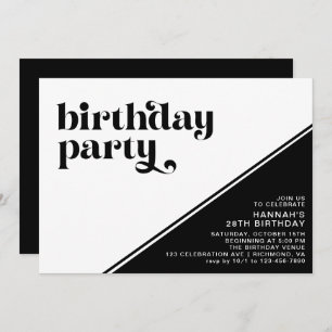 Invitación Tipografía retro moderna   Cumpleaños blanco y neg