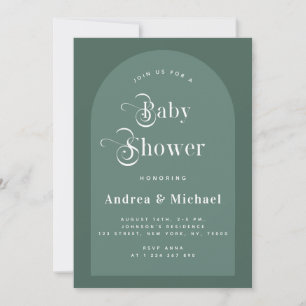Invitación Tipografía retro Moss Green Boho Arch Baby Shower