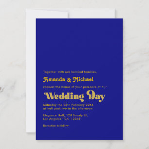 Invitación Tipografía Retro Negrita Boda Azul Marino y Dorado