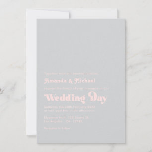 Invitación Tipografía Retro Negrita Rosa y Gris Boda