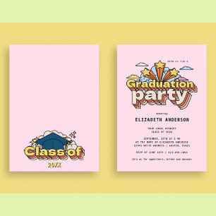 Invitación Tipografía Retro Rosa Fiesta Colorida de Graduació