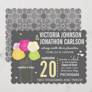 Invitación Tipografía rosa amarilla y rosada Boda moderno