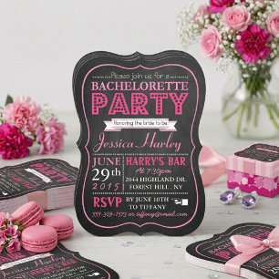 Invitación Tipografía rosa Chalkboard Bachelorette Party