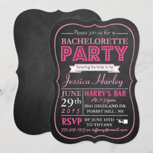 Invitación Tipografía rosa Chalkboard Bachelorette Party