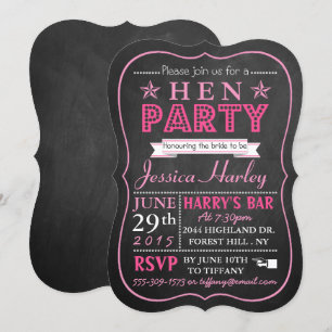 Invitación Tipografía rosa Chalkboard Hen Fiesta