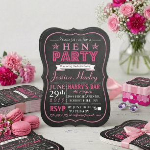 Invitación Tipografía rosa Chalkboard Hen Fiesta
