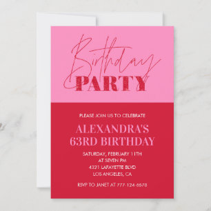 Invitación Tipografía Rosa Chic Moderna Cumpleaños 63 Fiesta