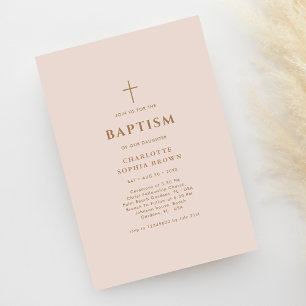 Invitación Tipografía rosa Christening Gold Baptism Chica
