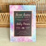 Invitación Tipografía rosa de moda dorada nebulosa purpurina<br><div class="desc">Moderna moda de bonito y elegante purpurina de nebulosa turquesa rosa falso con marco de oro subió Invitación a dieciséis fiestas. Perfecto para una dulce fiesta de 16 años.</div>