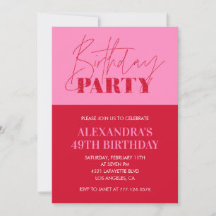 Invitación Tipografía rosa de Moda moderna 49 cumpleaños