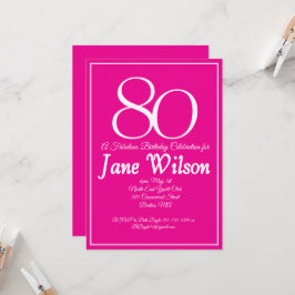 Invitación Tipografía Rosa Negrita 80 y Cumpleaños Fabuloso